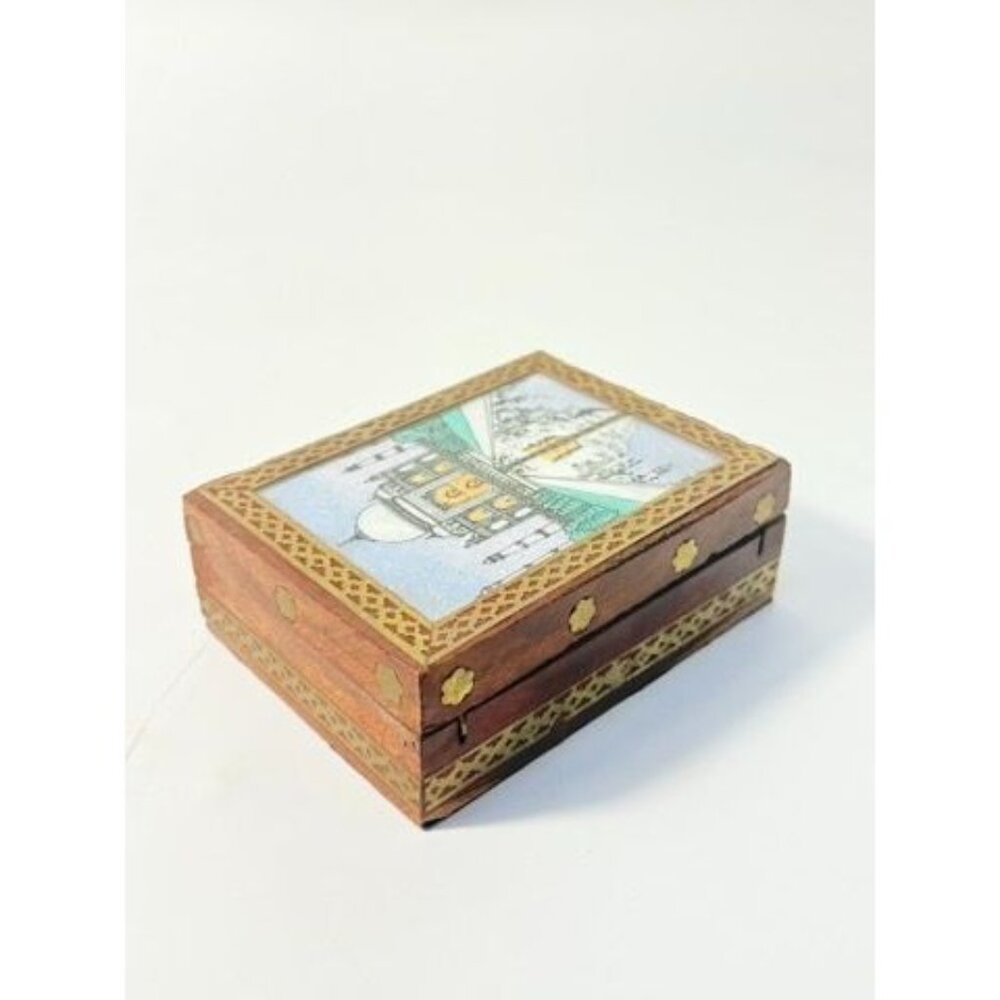 Inlay Wood Trinket Ring Souvenir Box Taj Mahal Wooden Sand Art Agra Traditional - Picture 7 of 16